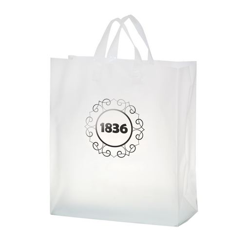 Custom Printed Clear Frosted Soft Loop Plastic Shopper Bag w/Insert (16"x6"x18") - Foil Stamp - 19FSC16618-FS